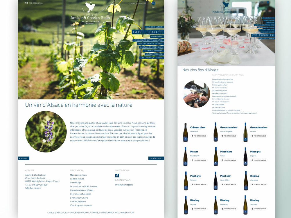Pages du site vin d’Alsace Amélie & Charles Sparr