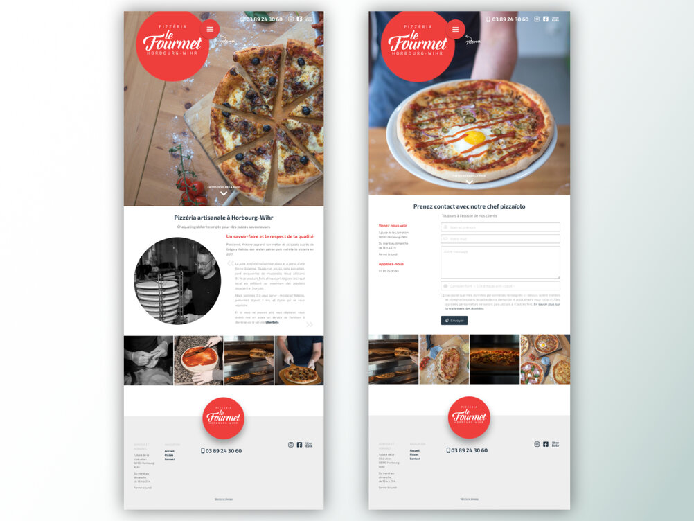 Pages d’accueil (totalité) + Contact du site pizzéria