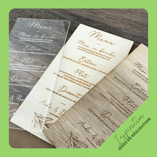 Menus en plexiglas ou bois